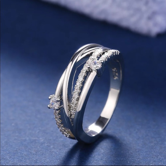 New 925 Silver Stackable Multi Layer Diamond Ring - Picture 2 of 6